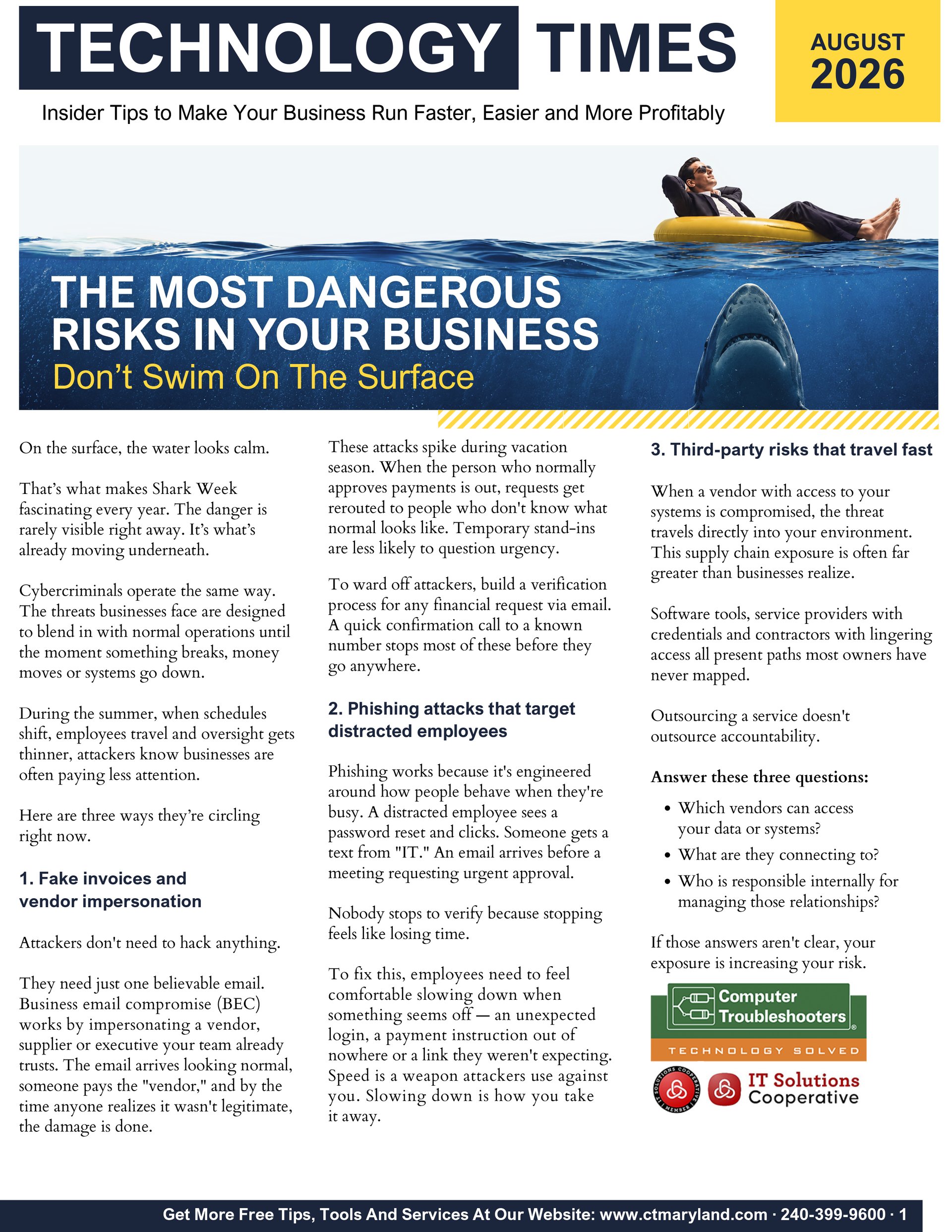 Technology Times newsletter cover about hidden business risks